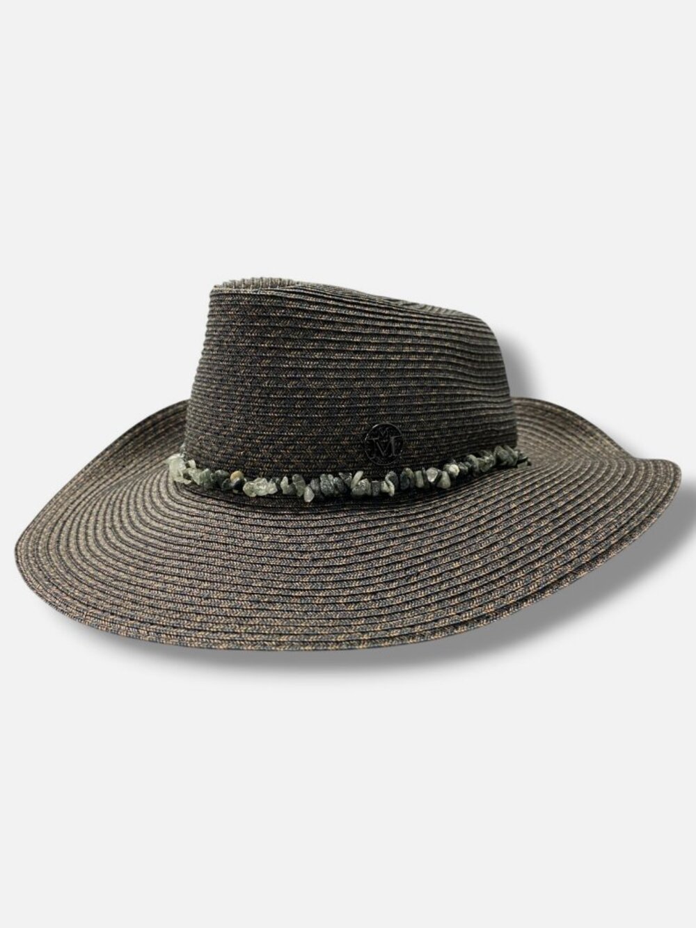 Maison Michel Paris Women's Brown Beaded Band Zango Fedora Hat Size M